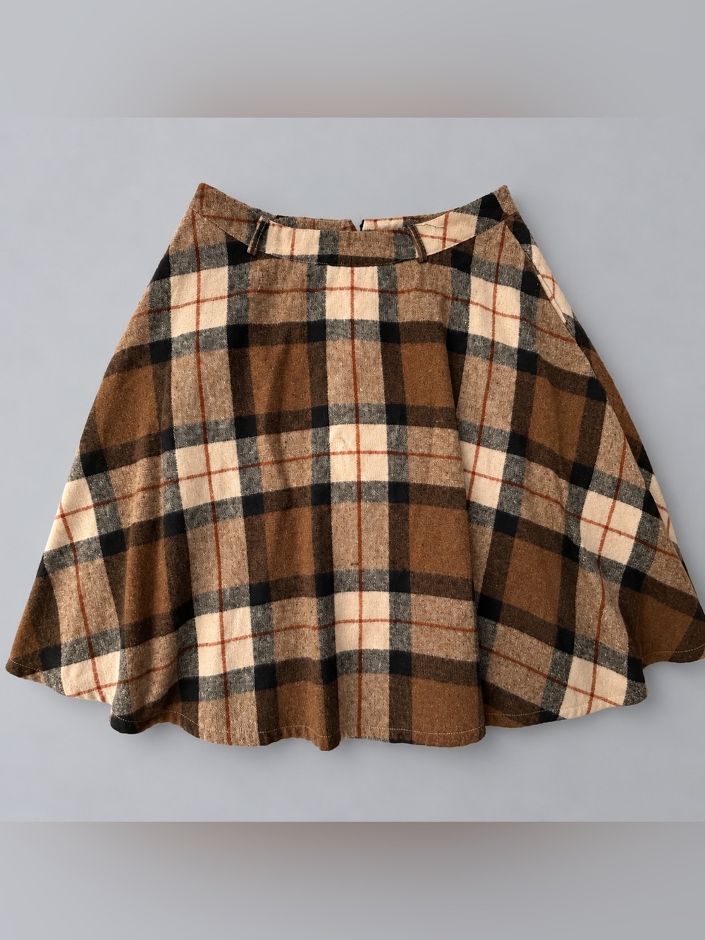 Tanming Women’s Large Brown Plaid Lamb Wool Blend A-Line Skater Skirt